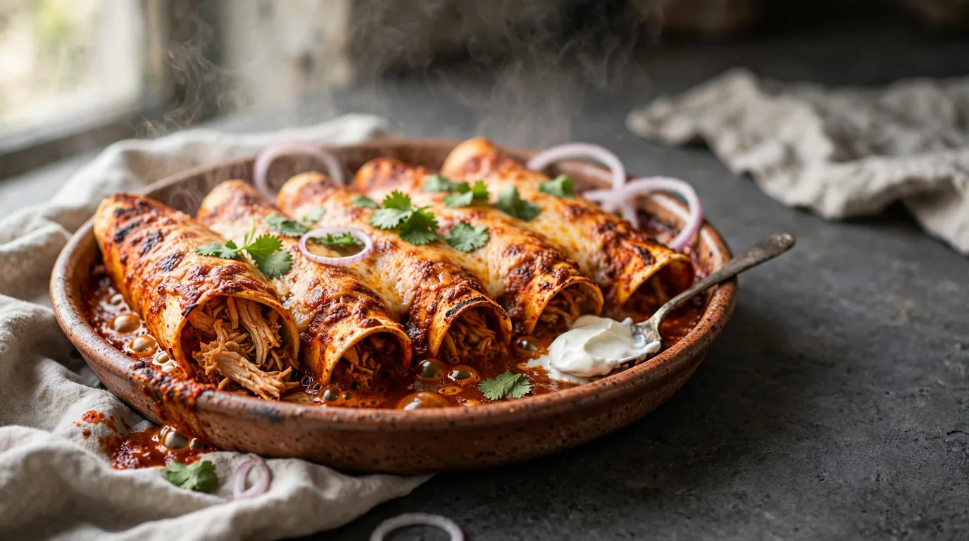 طرز تهیه انچیلادا مکزیکی؛ رول‌های نرم با سس فلفل قرمز خانگی